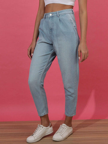 Women's Mid-Rise Light Wash Mom Fit Jeans