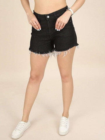 Women's Distressed Printed Denim Shorts