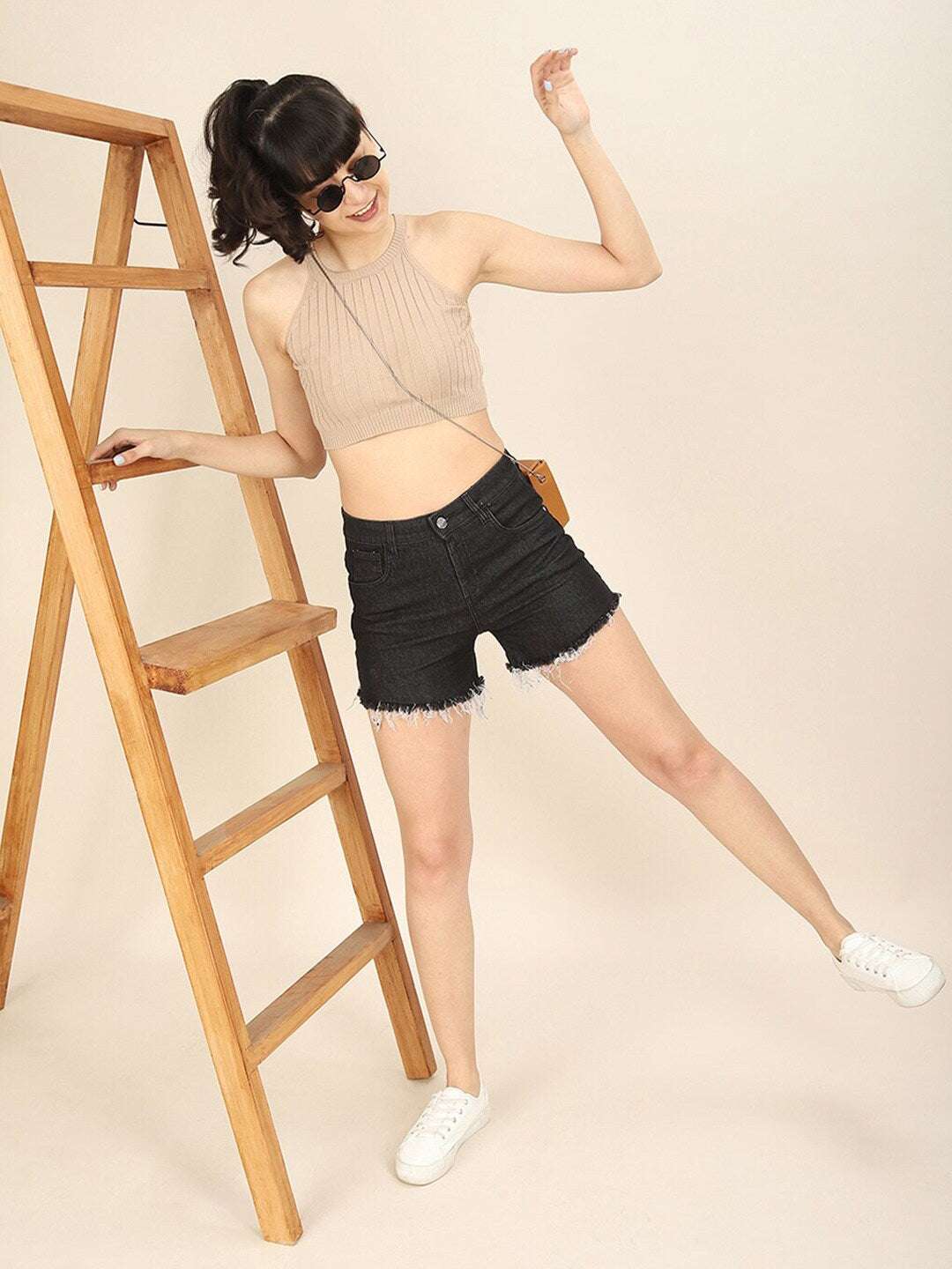 Women's Distressed Printed Denim Shorts