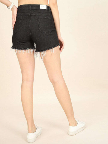 Women's Distressed Printed Denim Shorts