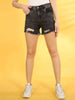 Women's Distressed Printed Denim Shorts