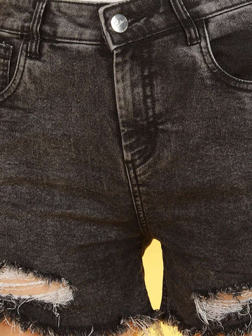 Women's Distressed Printed Denim Shorts