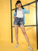 Women's Distressed Printed Denim Shorts