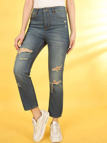 Women's Distress Straight Fit Jeans