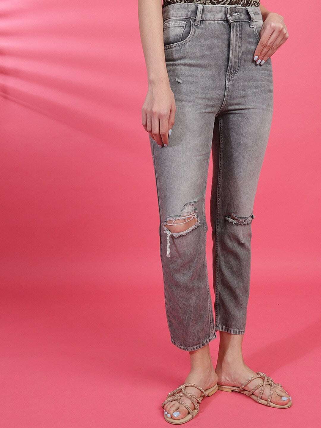 Women's Distress Straight Fit Jeans