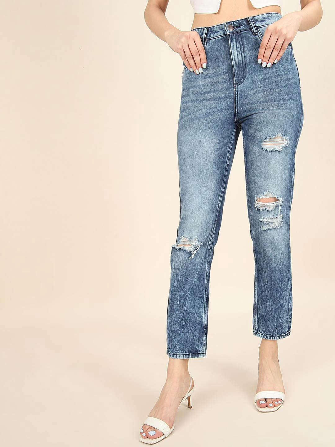 Women's Distress Straight Fit Jeans