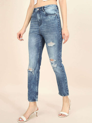 Women's Distress Straight Fit Jeans