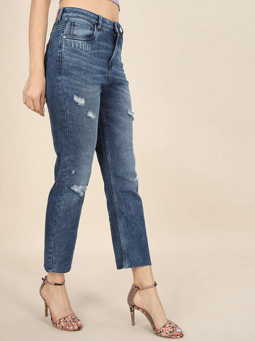Women's Distress Straight Fit Jeans