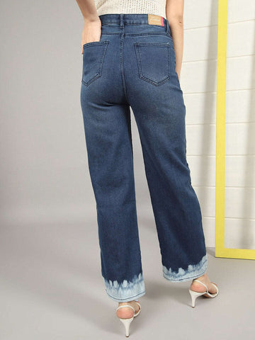 Women's Wide Leg Jeans With Tie N Dye Detail