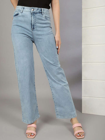 Women's Wide Leg Jeans With Tie N Dye Detail