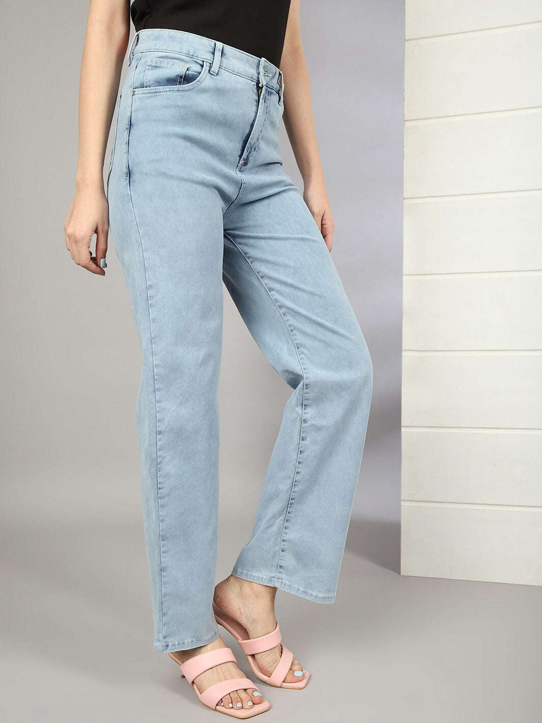 Women's Wide Leg Jeans With Tie N Dye Detail