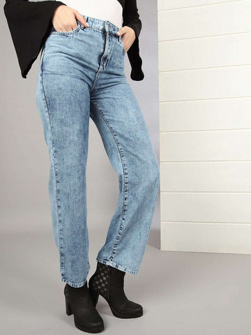 Women's 2 Tone Denim Wide Leg Jeans