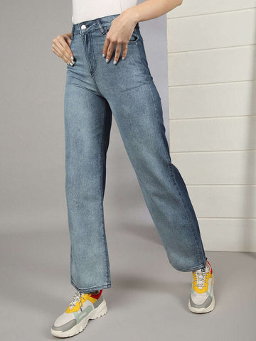Women's 2 Tone Denim Wide Leg Jeans