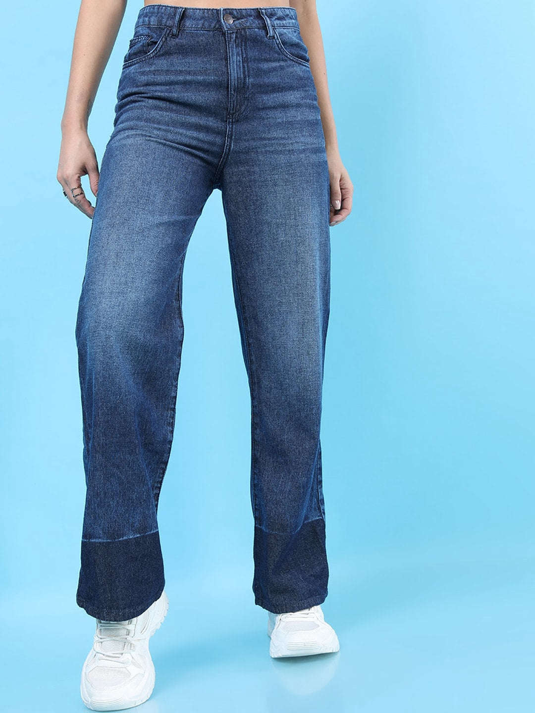 Women's 2 Tone Denim Wide Leg Jeans
