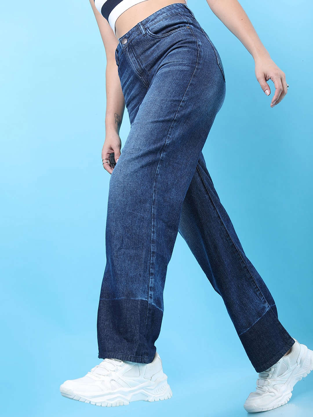 Women's 2 Tone Denim Wide Leg Jeans