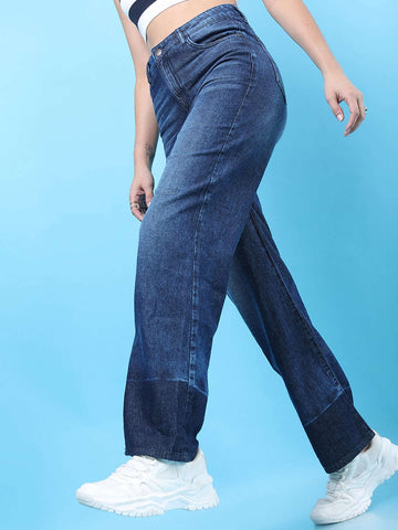 Women's 2 Tone Denim Wide Leg Jeans