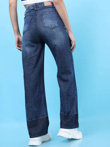 Women's 2 Tone Denim Wide Leg Jeans