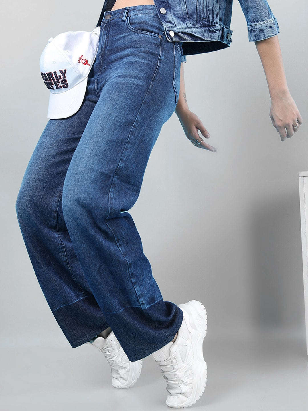 Women's 2 Tone Denim Wide Leg Jeans