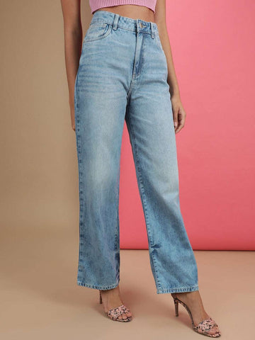 Women's 2 Tone Denim Wide Leg Jeans