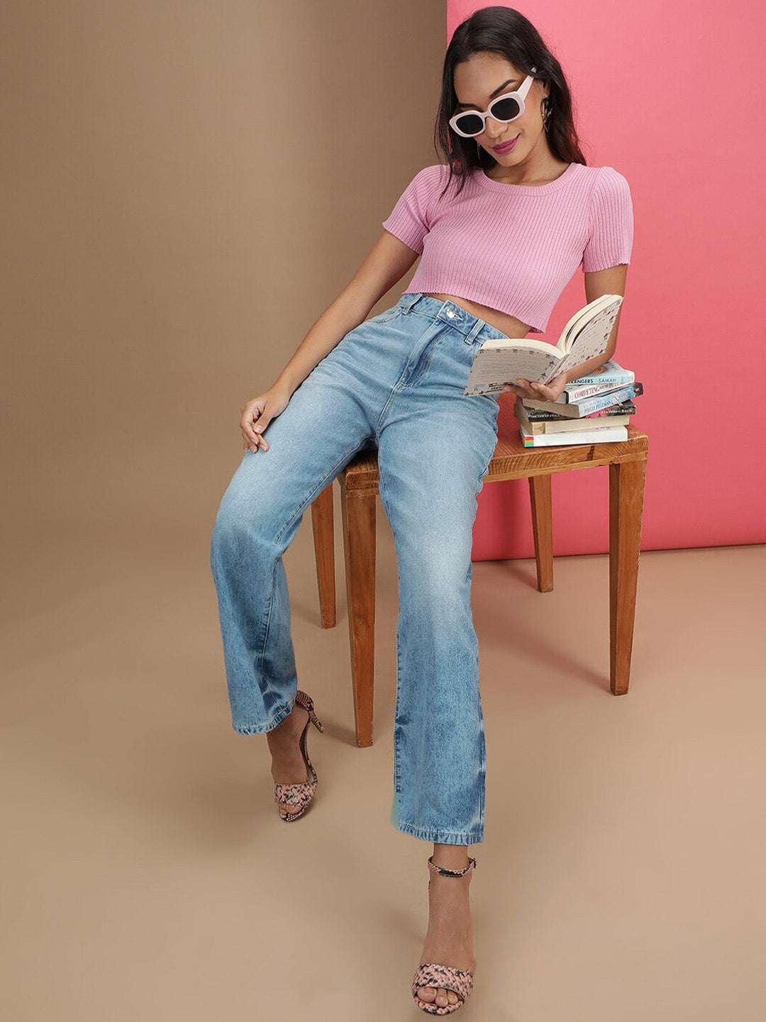 Women's 2 Tone Denim Wide Leg Jeans