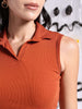Women's Sleeveless Polo Collar Rib Top