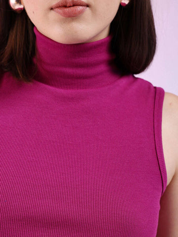 Women's Sleeveless Hign Neck Rib Top