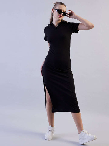 Women's Solid Polo Collar Dress