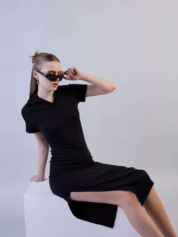 Women's Solid Polo Collar Dress