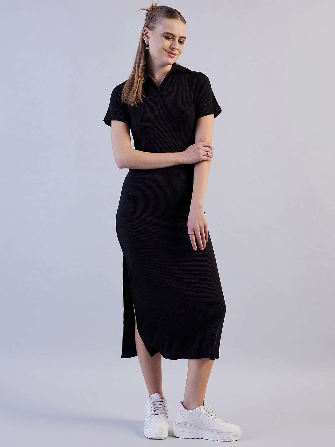 Women's Solid Polo Collar Dress