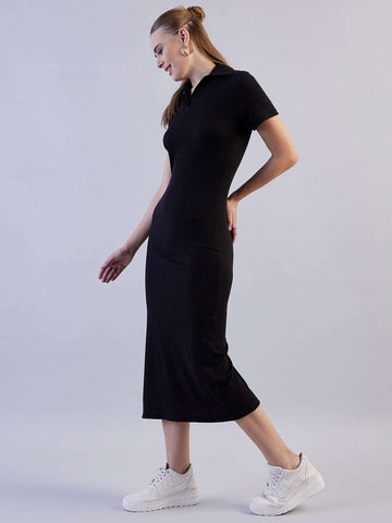 Women's Solid Polo Collar Dress