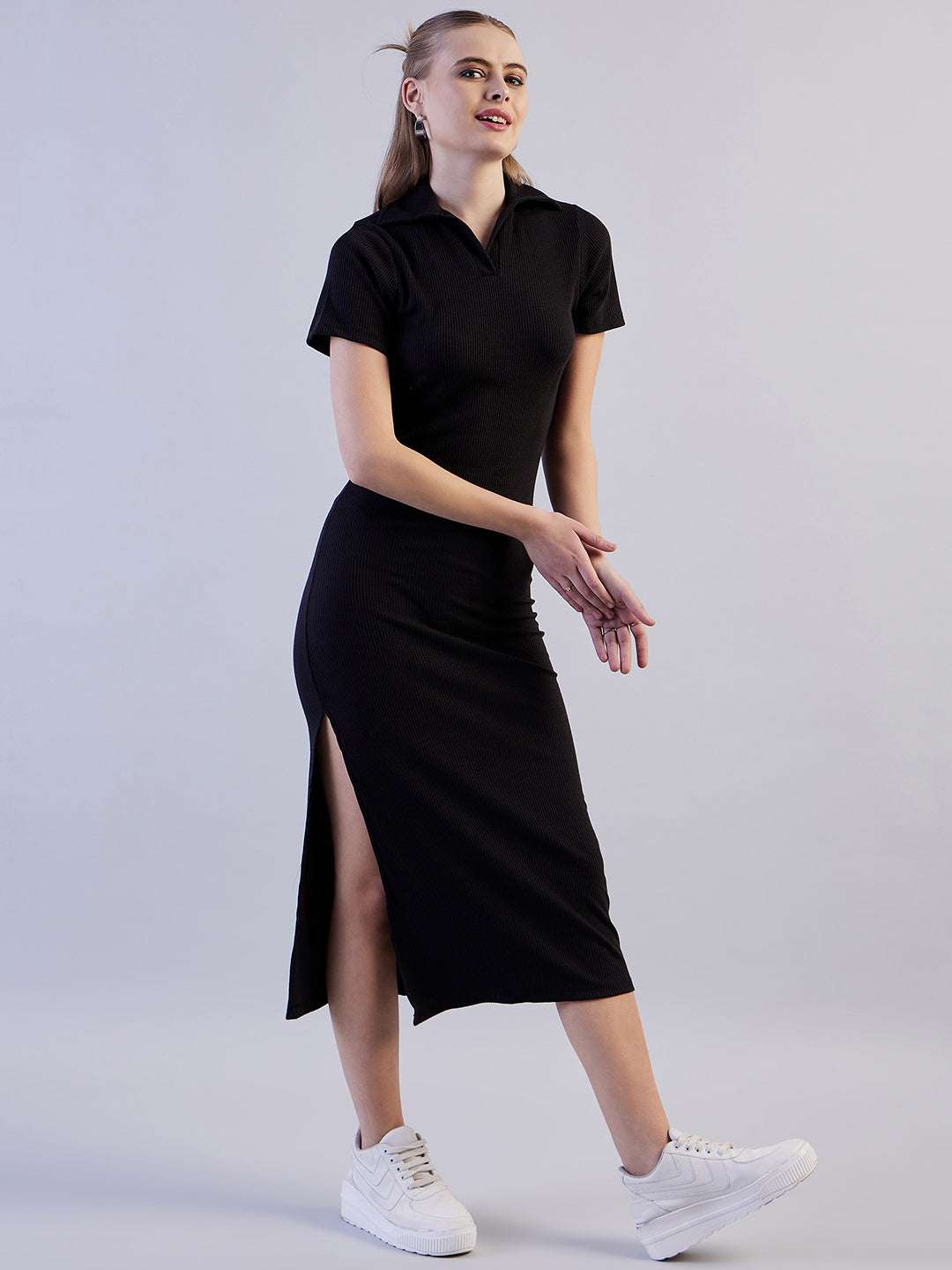 Women's Solid Polo Collar Dress