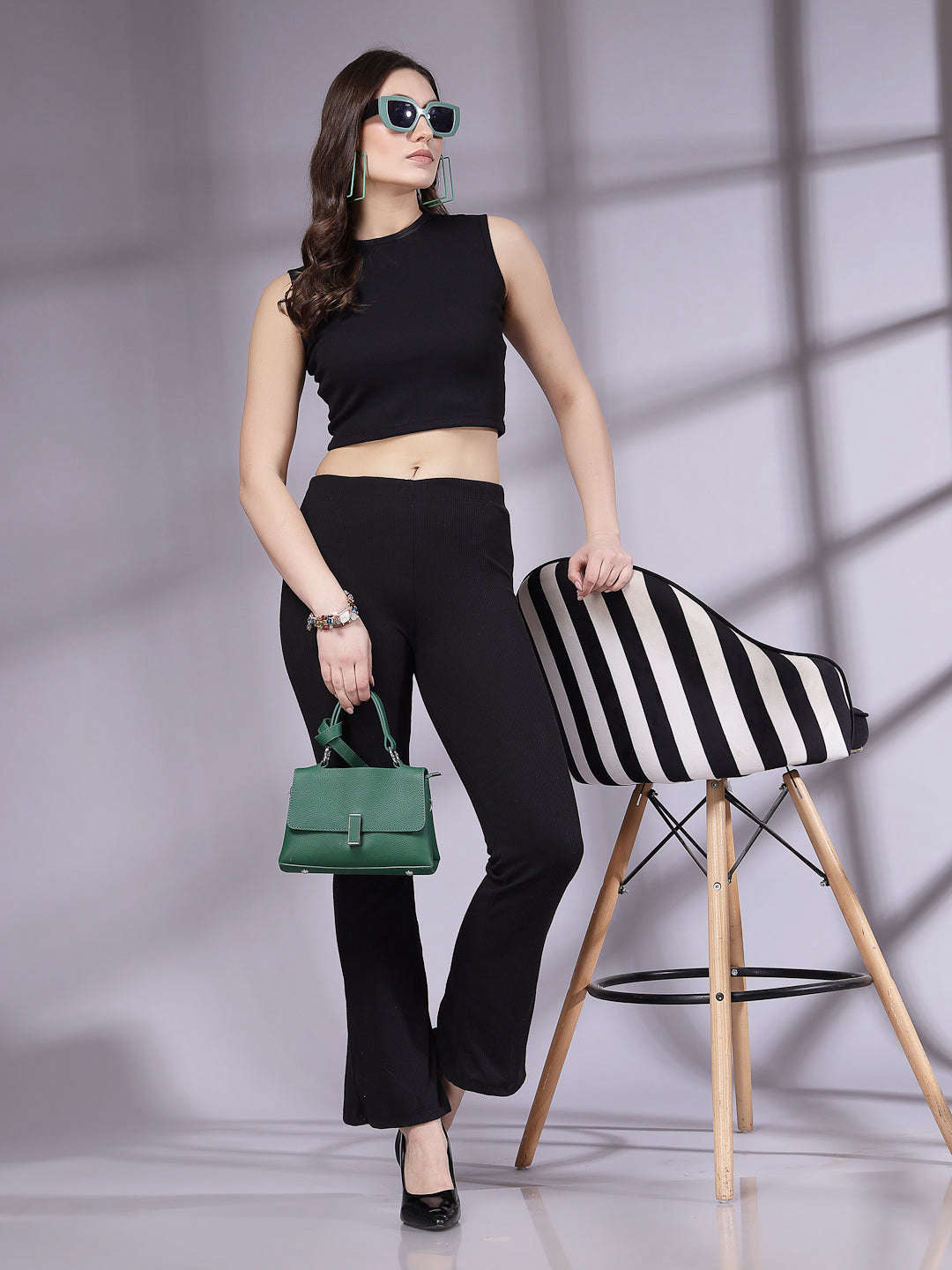 Women's Mid Rise Solid Rib Trouser