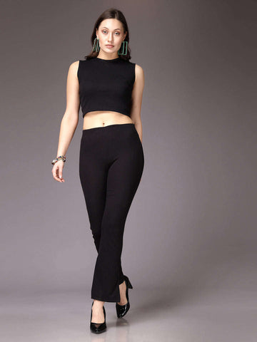 Women's Mid Rise Solid Rib Trouser