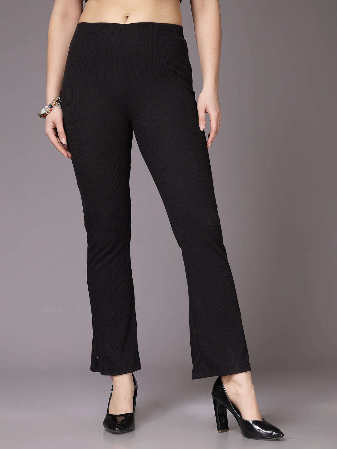 Women's Mid Rise Solid Rib Trouser