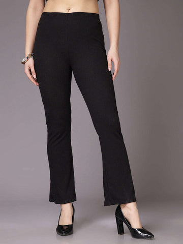 Women's Mid Rise Solid Rib Trouser