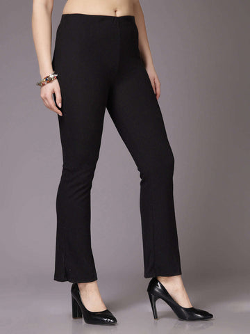 Women's Mid Rise Solid Rib Trouser