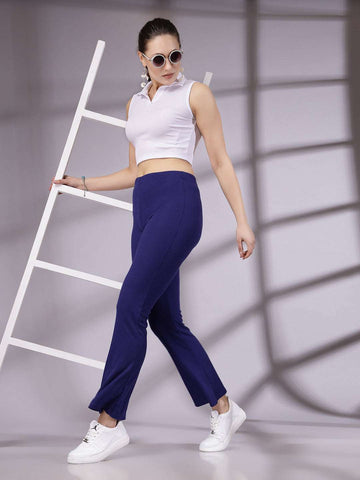 Women's Mid Rise Solid Rib Trouser