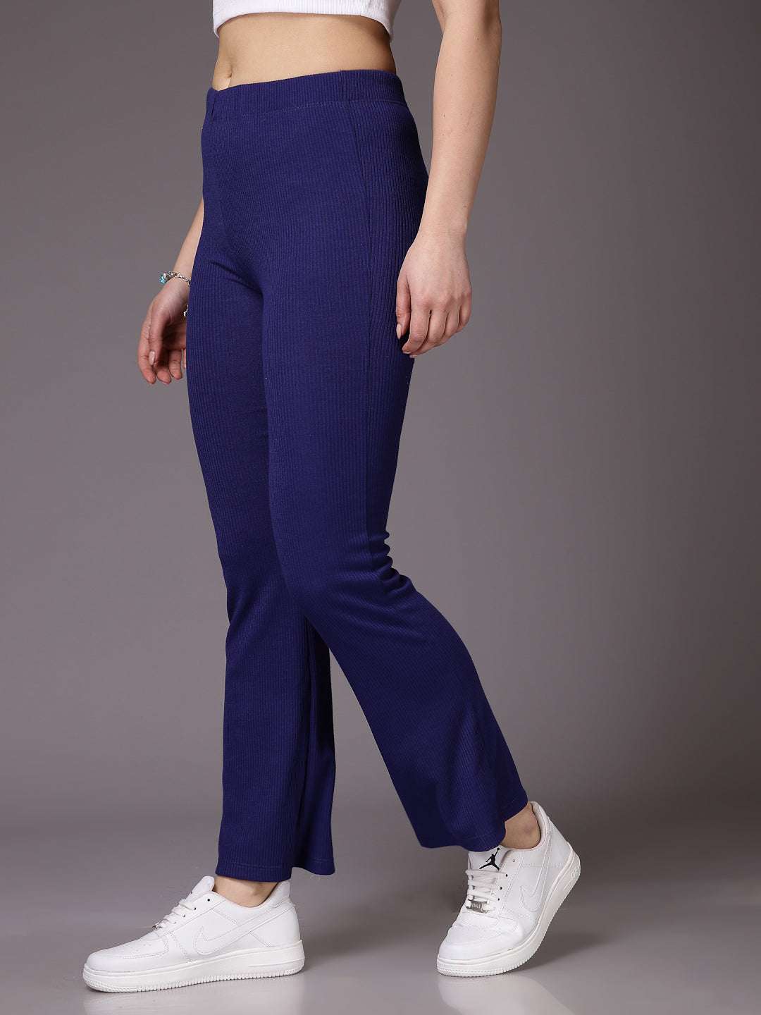 Women's Mid Rise Solid Rib Trouser