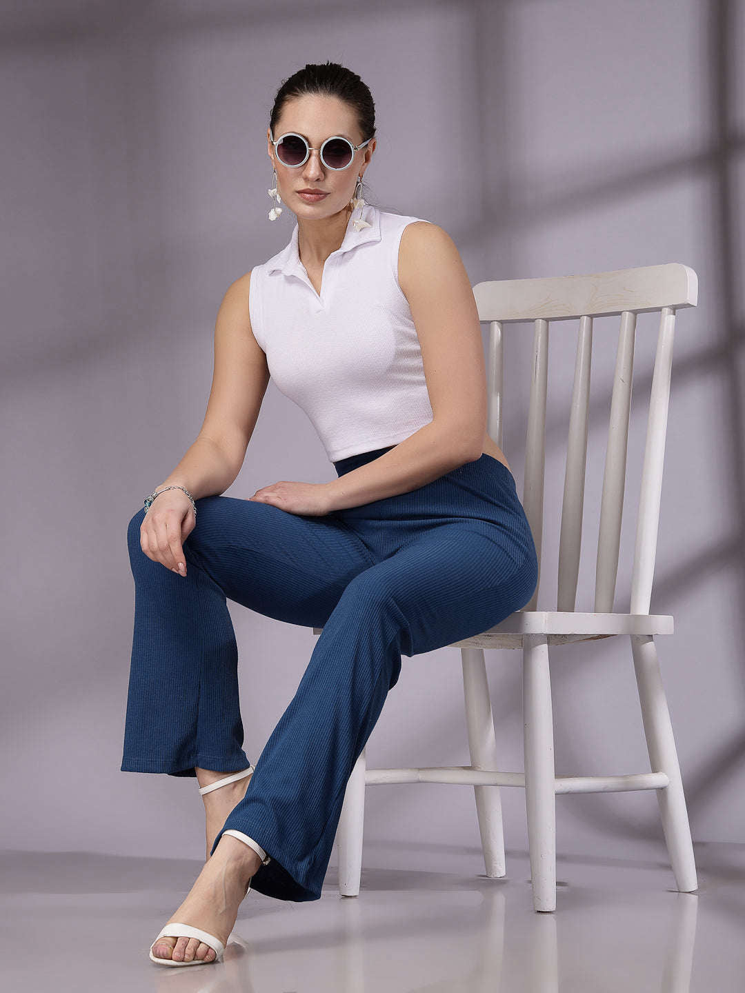 Women's Mid Rise Solid Rib Trouser