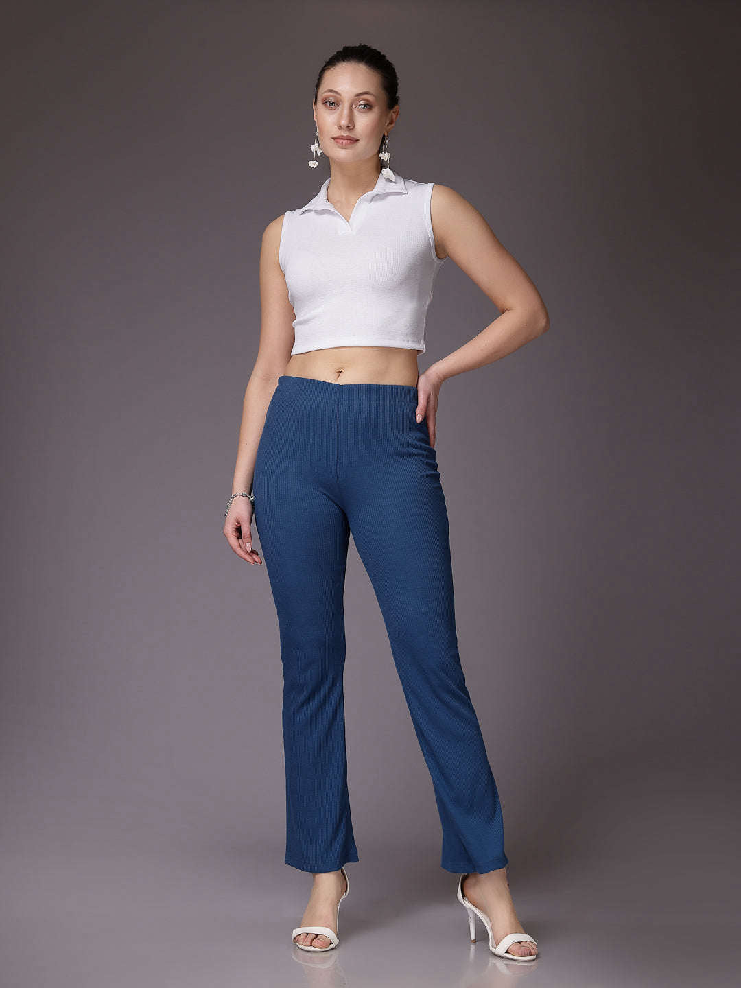 Women's Mid Rise Solid Rib Trouser