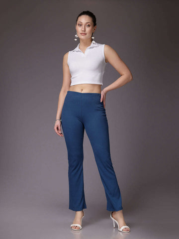Women's Mid Rise Solid Rib Trouser