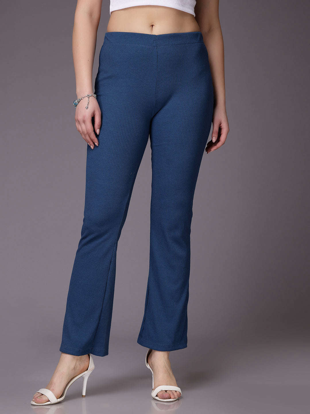 Women's Mid Rise Solid Rib Trouser
