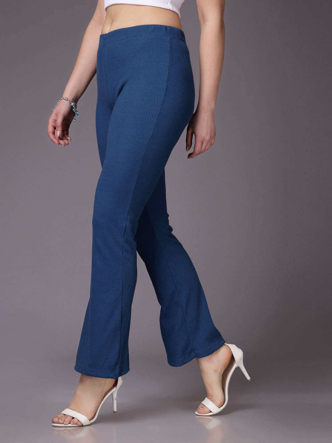 Women's Mid Rise Solid Rib Trouser