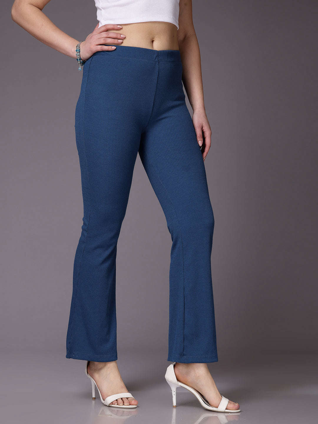 Women's Mid Rise Solid Rib Trouser