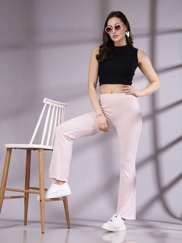 Women's Mid Rise Solid Rib Trouser