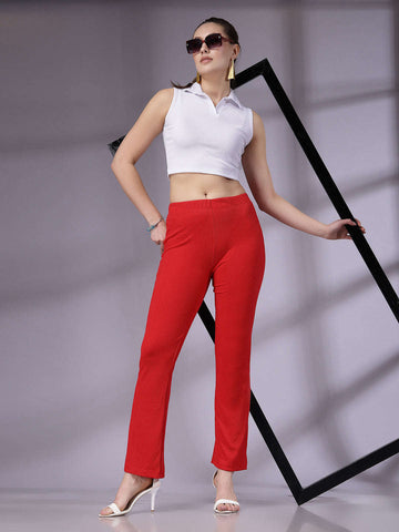 Women's Mid Rise Solid Rib Trouser