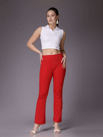 Women's Mid Rise Solid Rib Trouser