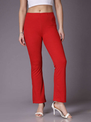 Women's Mid Rise Solid Rib Trouser