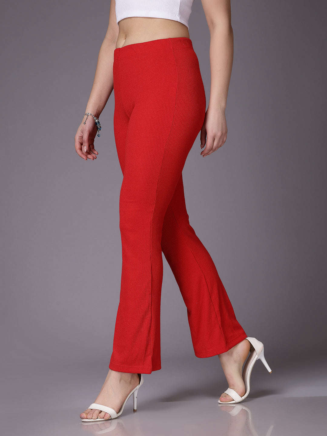 Women's Mid Rise Solid Rib Trouser