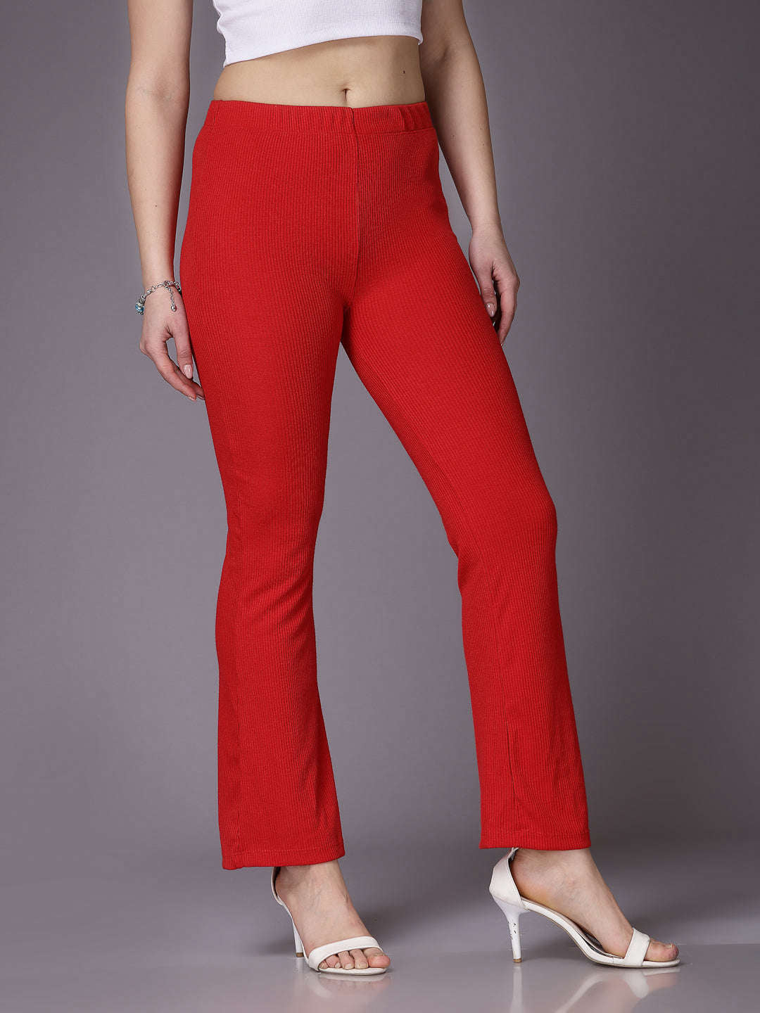 Women's Mid Rise Solid Rib Trouser